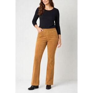 Denim & Co Camel Corduroy Pants Size 12 Pull On Straight Leg Stretch Bootcut